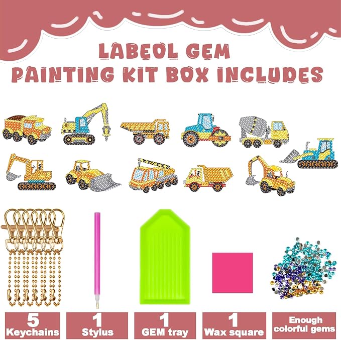 Labeol Arts and Crafts for Kids - Creat Your Own GEM Keychains-5D Diamond Painting by Numbers GEM Kits for Kids Girls Toddler Age 6-7 6-8 10-12