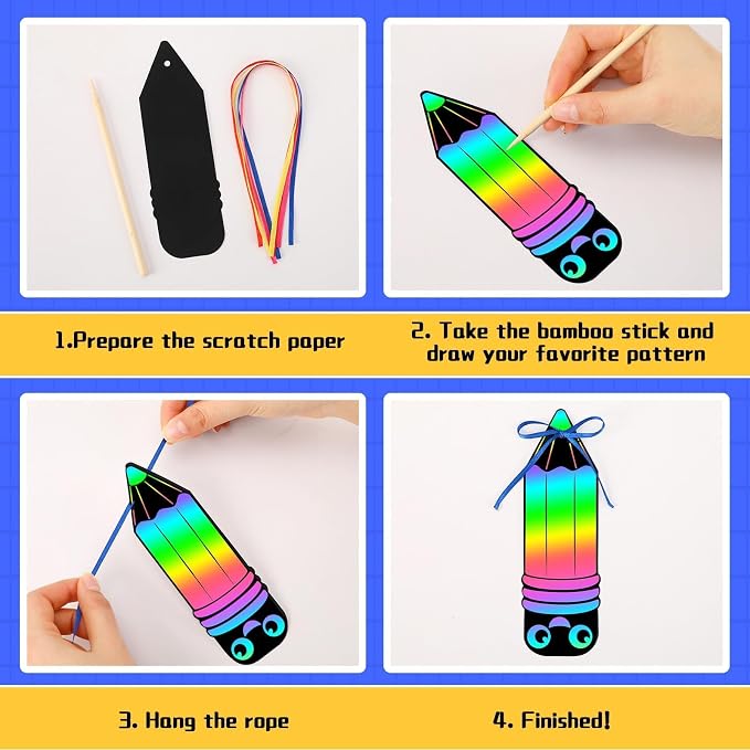 JUNEBRUSHS 30Pcs 100 Days of School Scratch Bookmarks, Rainbow Magic Scratch Paper Art for Kids 100 Days of School Craft for 100th Day of School Gifts Activities Project Party Favors