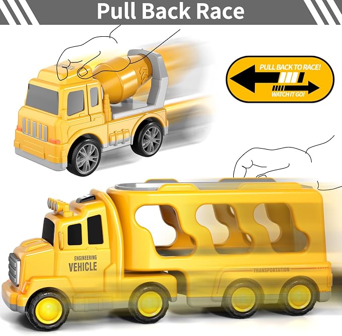 Bennol 5 in 1 Construction Truck Sand Toys for Toddlers Boys 1-3 3-5, Sand Trucks for Sandbox with Excavator, Friction Powered Vehicles Toy Cars for 1 2 3 4 5 Year Old Kids Girls Gifts