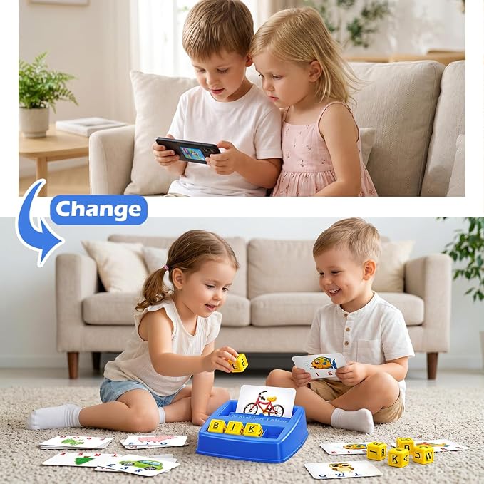 NARRIO Matching Letter Game, Educational Toys for 3 4 5 Year Old Boy, Spelling Word Games for Kids Ages 4-6 8, Board Games Puzzles for Toddlers Preschool Learning Activity