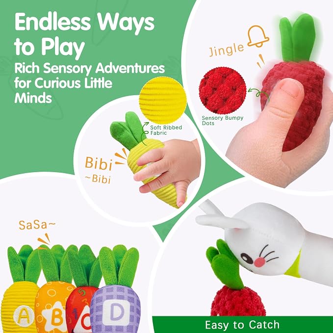 Montessori Toys for 1 Year Old, My First Carrot Garden Baby Toy with Color Sorting, Crinkle & Rattle, Fine Motor Skills, Educational Sensory Toys for 1 2 3 Year Old Boy Girl Gifts Birthday