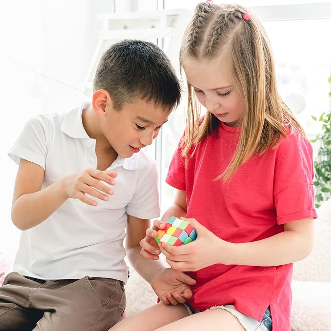 3x3 Speed Cube Stickerless with Stand & Tutorial Toy Gift for Boys 6-12 | Problem-Solving Brain Teaser, Easy Turning Sensory Puzzle Basket Stuffers STEM Educational