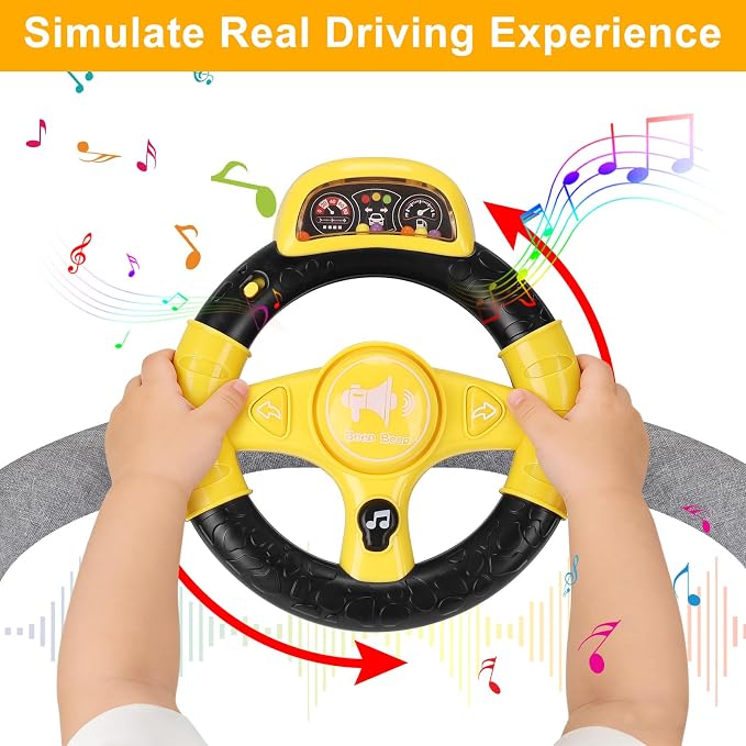 Accmor Upgraded Steering Wheel Toy for Stroller Shopping Carts, Music Sound Simulated Steering Wheel Toy, Universal Detachable Funny Pretend Driving Toy Accessories for Stroller Shopping Carts