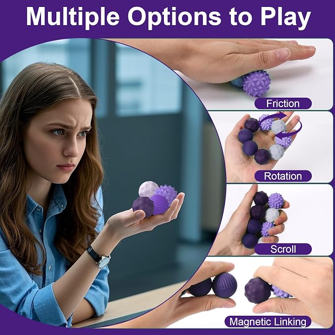 BUSOHA Silicone Magnetic Fidget Balls - 4 Pack Fidget Toys for Adult | Four Unique Textures Sensory Support,Quiet and Silent Stress Relief,Lightweight,Office,Travel,Autism,Anxiety,ADHD