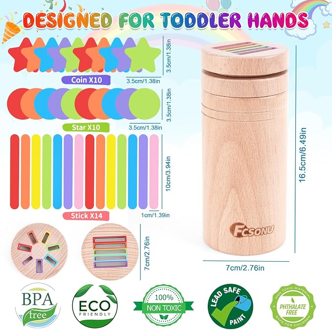 FCSONU Montessori Sorting & Fine Motor Skills Toys for Toddler 1-3(Pen Box) | 3in1 Sorting Box | Coin Box Toy, Learning Color Sorting Toys Sensory Toys, Easter Christmas Birthday Gifts for Boys Girls Kid