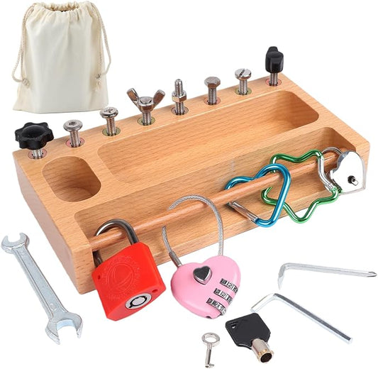 Occupational Therapy Tools Montessori Screwdriver Board Set | Kids Tool Set Lock and Key Toy Fine Motor Skills Life Skills Classroom Must Haves Travel Toys for Kids Ages 4-8 STEM Toys