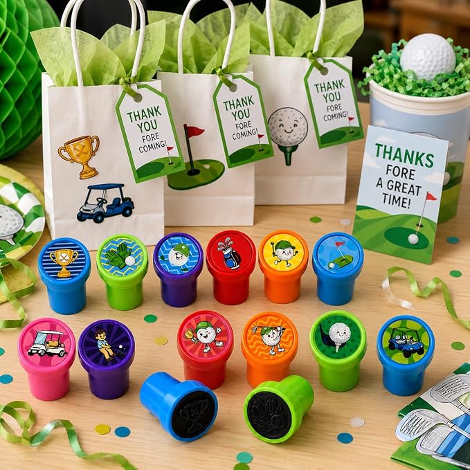 Cinrobiye 24 Pcs Golf Stampers Party Favor Set, Cute Sports Golf Stamps for Kids Birthday Party, Classroom Rewards, Carnival Prizes, Goody Bag Fillers, Sports Themed Party Supplies