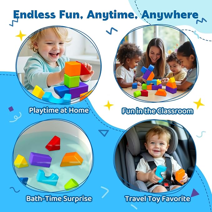 Pairez Toys Magnetic Blocks, Large 1.65 inch Stacking Blocks for Kids | 19 PCS blocks, 7 Colors & 8 Shapes, 3D Building Fun, Montessori Sensory Toy, Preschool Construction Kit, Travel & Outdoor Toy