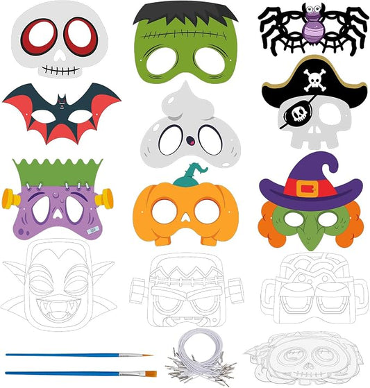 24 Pcs Halloween Mask Crafts for Kids DIY Coloring Halloween Masks | Color Your Own Art and Crafts for Kids Birthday Cosplay Classroom Activities Masquerade Dress-Up Party Favors Game Supply