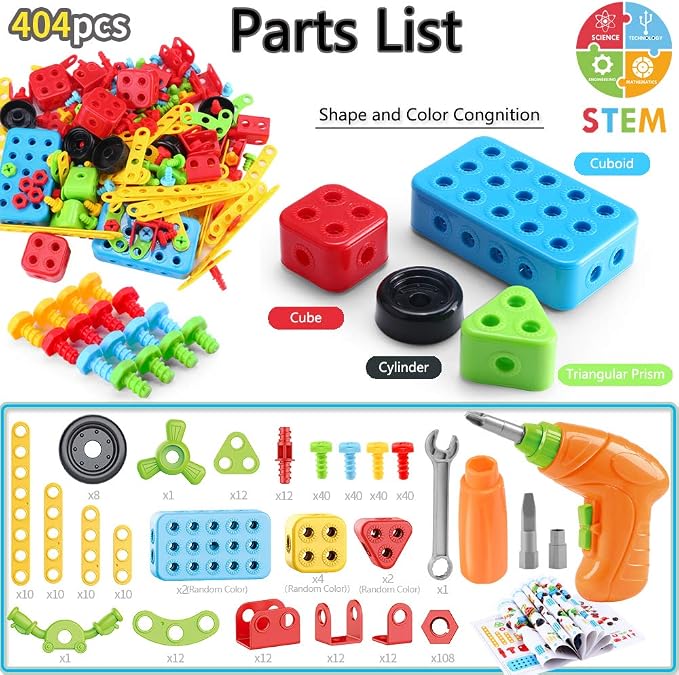 COUOMOXA 404 Pcs STEM Building Toys for Kids Ages 3+ | Creative Interlocking Blocks, Educational Construction Set, Birthday Gift for Boys Girls 4-8