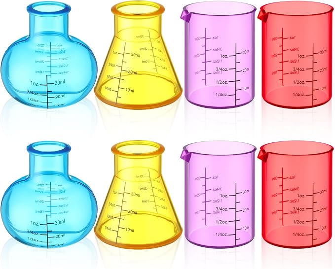 8 Pcs Science Measuring Flask Set for Kids | Graduated Cylinder, 30ml, Colorful, Science Kits for Kids, Ideal for DIY and Lab Experiment, PS Plastic