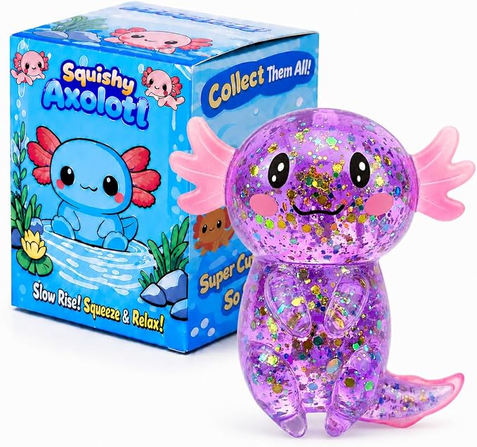 Axolotl Squishy Stress Ball, Soft TPR Slow Rising Squeeze Toy, Cute Axolotl Fidget Toy for Stress Relief, Anxiety Calming Sensory Toy for Kids Adults(Purple Long Tail Axolotl)