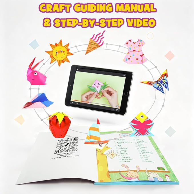 Pigipigi Kids 230 Pcs Origami Paper Kit,Arts and Crafts for Kids Ages 5-12 | Beginners Origami Kit with 75 Vivid Patterns,Video Tutorials & books, DIY Craft Birthday Gift for Boys Girls ages 5-12