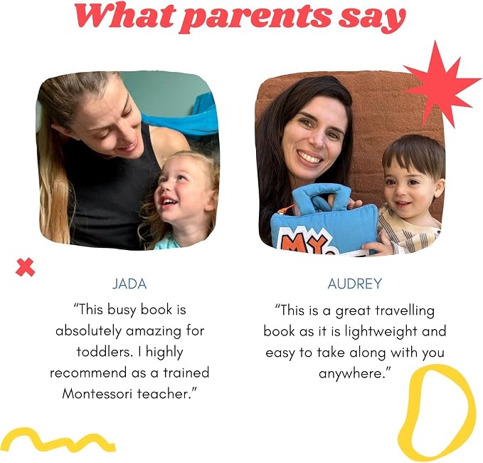 My Quiet Book, Toddler Plane Busy Board Book, All Parts Attached, Ages 2-4 | BAVY Montessori busy board, quiet book, car and airplane, 10 activities, ages 2 to 4, quiet time toy, birthday gift idea