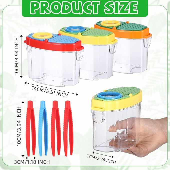 Halloscume 18 Pcs Bug Catchers for Kids Collection Viewer for Kids Critter Insect Cage Bug Tweezer Magnifying Insect Box Magnifier Container Butterfly Catcher Cage, Science Nature Exploration Tools