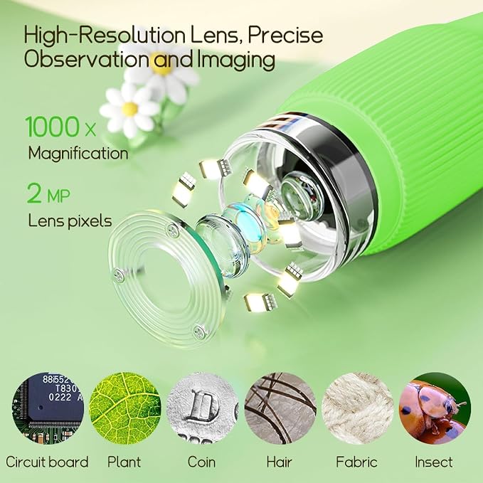 WINWEND Kids Microscope Pocket Microscope -1000X Portable Microscope for Kid | Photo and Video Mini Microscopes | 2'' Digital Little Scientist Microscopes for 3-10 Age Years Old Boys Girls Toys Gifts