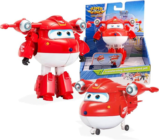 Super Wings Transformable Toys 5" Action Figure Supercharged Tobot Jett, 2 in 1 Rescue Bots Transforming Airplane Robot Toys, Educational Toy for Boys and Girls Age 3+, Gifts for Preschool Kids, Jett