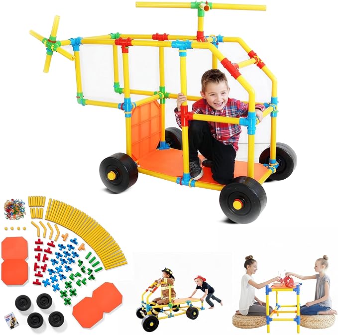 Tubelox STEM Building Toy Set - 220 Piece Life-Size Construction Kit for Kids | PVC Pipe Blocks for Forts, Towers & Creative Engineering Play | Durable Indoor/Outdoor STEM Toy | Ages 3+