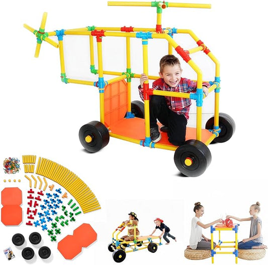 Tubelox STEM Building Toy Set - 220 Piece Life-Size Construction Kit for Kids | PVC Pipe Blocks for Forts, Towers & Creative Engineering Play | Durable Indoor/Outdoor STEM Toy | Ages 3+