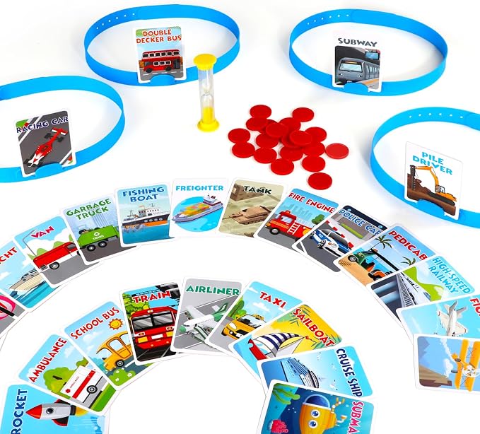 Headbands Game for Kids – Guessing Board Game to Boost Vocabulary | Critical Thinking, and Social Skills – Quick Question Family Game Night for 2–4 Players – Travel-Friendly Fun (Vehicle Theme)