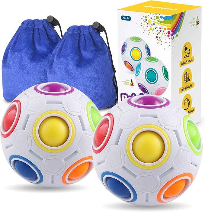 Coogam Rainbow Puzzle Ball Pack with Pouch Color-Matching Game Toy Stress Reliever Magic Ball Brain Teaser for Kids and Adults, Children, Boy, Girl Holiday Set of 2