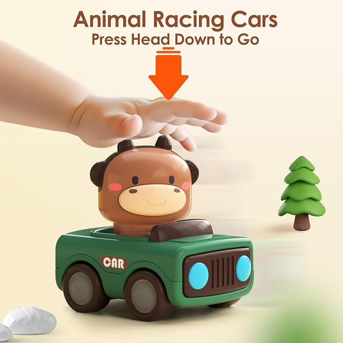 iPlay, iLearn Baby Press to Go Car Toys for Toddlers 1-3, 1 Yr Old Boy Gift | Infant Play Vehicle Set, Push Go Friction Car, Montessori Toy for 6-9-12-18 Months, 1st Birthday Gifts for 1-2 Years Old Girl