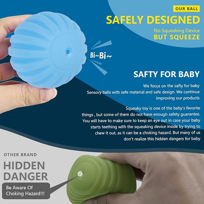 Baby Sensory Balls, 6 Textured Soft Balls for Babies 6-12 Months | 6 Multi-Texture Massage Soft Balls, Bright Colors for Touch, Squeeze and Roll Play, Birthday Gift for Infant 1 Year Old