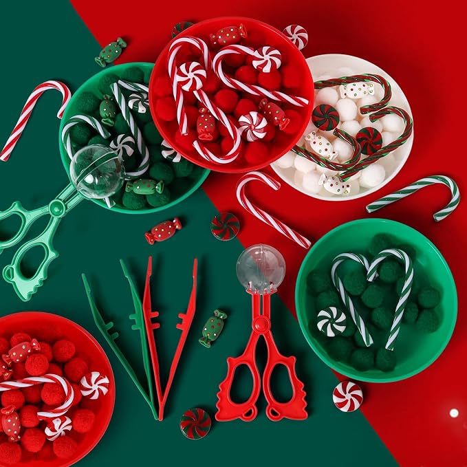 136 Pcs Christmas Sensory Bin Items Candy Cane Counting Sorting Sensory Bin Filler Fine Motor Toys Candy Cane Counts for Kids Xmas Counting Toys for Preschool Education Activities