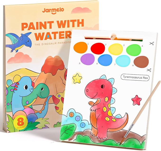 Jar Melo Paint with Water Books for Toddlers, Dinosaurs | Mess-Free Watercolor Painting Activity for Kids Ages 3-5 4-8, Arts Crafts Coloring Travel Toy with Brush for Boys and Girls