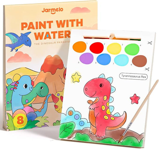 Jar Melo Paint with Water Books for Toddlers, Dinosaurs | Mess-Free Watercolor Painting Activity for Kids Ages 3-5 4-8, Arts Crafts Coloring Travel Toy with Brush for Boys and Girls