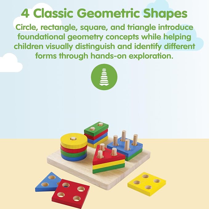 PlanToys® Wooden Shape Sorter Toy for Toddlers, Montessori Kids Learning | wooden shape sorter, montessori color shape recognition, fine motor skill preschool math, STEM development, educational, kids