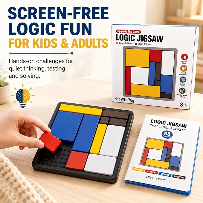 Logic Puzzle Brain Teaser Game for Kids and Adults, 88 Challenges with 4 Difficulty Levels, Portable Travel Puzzle Set for Brain Training and Screen-Free Learning by Sooshoom