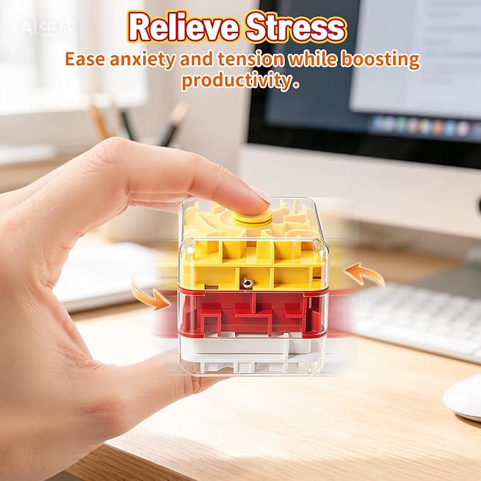 2-in-1 Fidget Spinner Maze Cube 3D Puzzle Brain Teaser 3 Level | Handheld Fidget Spinner Toy 3D Puzzle Cube Brain Teaser Game Stress Relief Anxiety Sensory Toy Travel Car Game Kids Adults