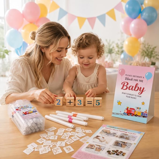 117Pcs Baby Blocks for Baby Shower, Gender Reveal & 1st Birthday | Fun Party Activity for Signatures & Doodles | Creates Personalized Nursery Decor | Ideal Keepsake for Parents & Growing Baby