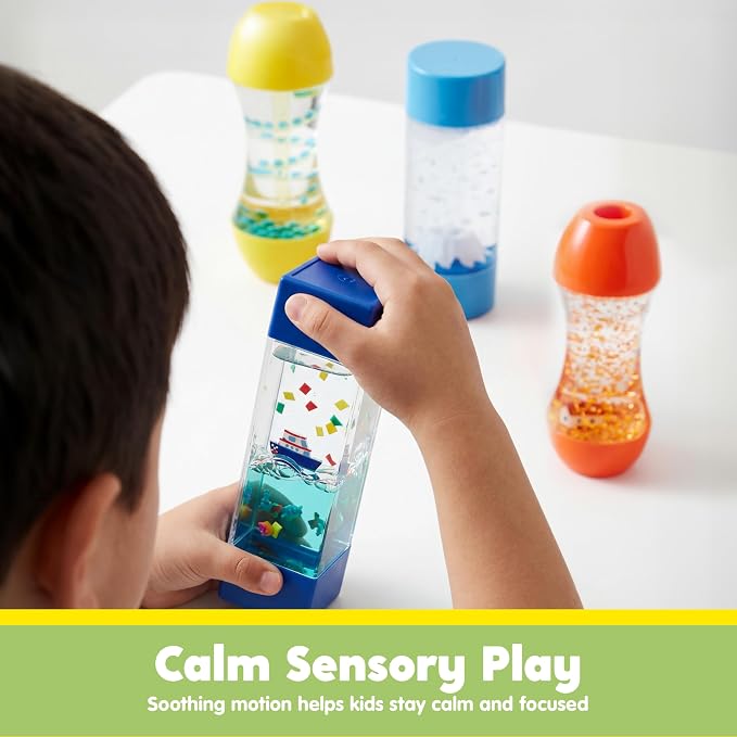 JOYIN 4-Pack Mini-World Fidget Tubes for Kids, Sensory Toys for Kids with Autism, Stress Relief Sensory Tubes, Preschool Toys for Kid, Toy for Autistic Kids 3-5, Birthday Gifts for Boys & Girls