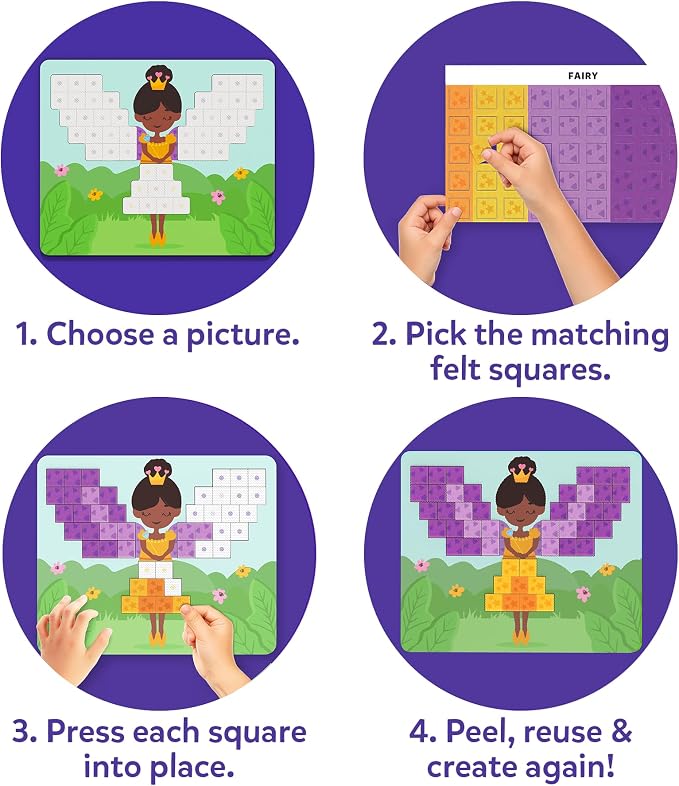 Skillmatics Felt Fun – Unicorns & Princesses, 3D Mosaic Art & Craft Kits | Reusable Color Matching Activity, Mess-Free, Travel Toy, Arts & Crafts, Fine Motor Skills, Girls & Boys Ages 3, 4, 5, 6, 7, 8