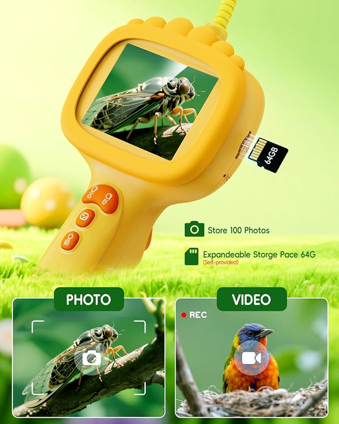 Borescope Snake Camera with Light for Kids, Outdoor Educational STEM Toys, Science Gifts for 5 Year Old Boy, Camping Nature Activities, Best Birthday Gift for Boys, Girls Ages 4,5,6,7,8,9,10(Orange)