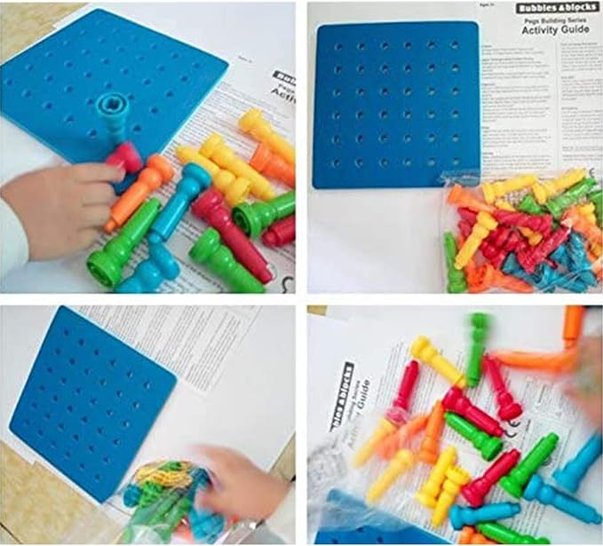 Peg Board Set Toys-Montessori Occupational Therapy Fine Motor Skills Toy, Suitable for Toddlers and Preschoolers Over 3+ Year Old. 25 Tall-Stacker Pegs Rubber 8" Pegboard