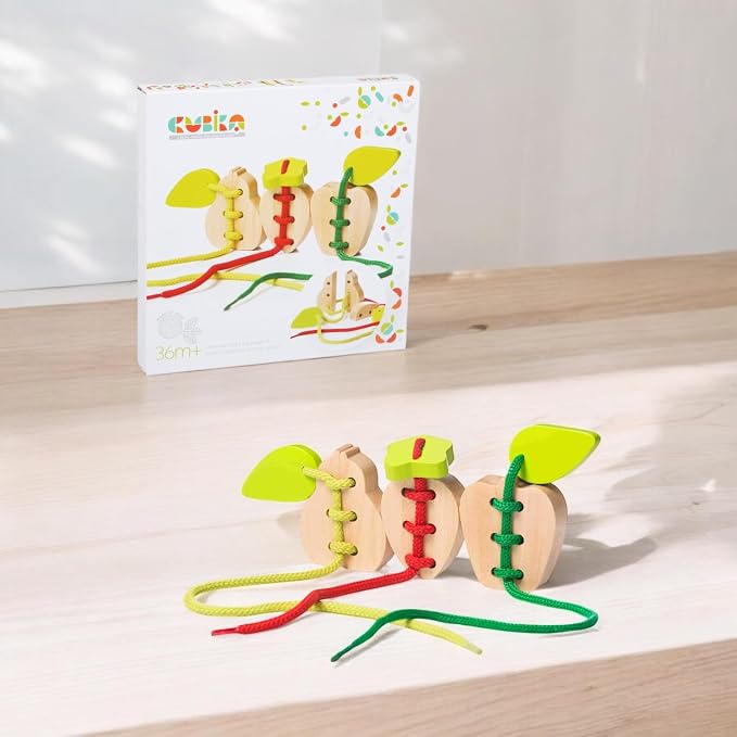 Wooden Lacing Fruit Set – Montessori Threading Toy for Toddlers Ages 3+ – Made from Natural Wood with Water-Based Paints – Travel-Friendly Educational Gift for Boys & Girls