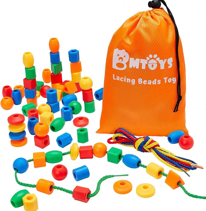 BMTOYS Lacing Beads for Kids - 70pcs Threading Beads Occupational Therapy Toys for Kids Fine Motor Skills Developmental Activity OT Toys