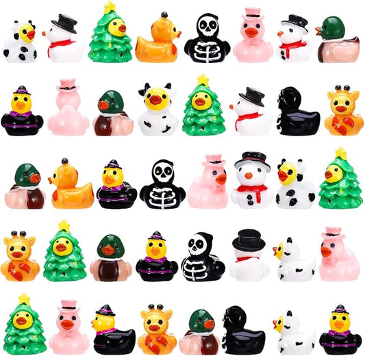 40 Pack Mini Resin Ducks Bulk, Novelty Tiny Duck Dress Up to Hide | Mallard, Cow, Giraffe, Holiday Theme, Unique Little Ducks Party Favor for Halloween, Christmas, Birthday(8 Styles)