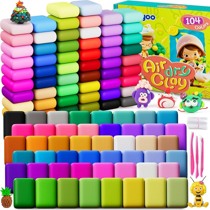 Ixiaoyoo Air Dry Clay, 104 Colors Foam Modeling Clay for School Projects | Safe & Non-Toxic, Soft, Non-Sticky, DIY Model Crafts Kids Toys for Home Party Favors, Birthday Gifts for Aged 3–12 Boys Girls