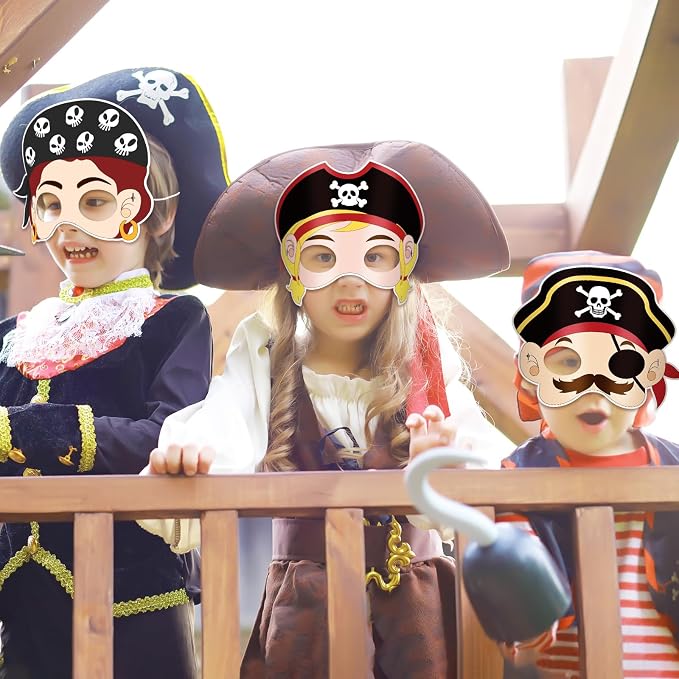 24 Pcs Pirate Crafts for Kids Classroom Color Your Own Pirate Masks | DIY Coloring Art and Craft for Kids Pirate Theme Birthday Party Summer School Craft Project Costume Cosplay Dress Up Activity