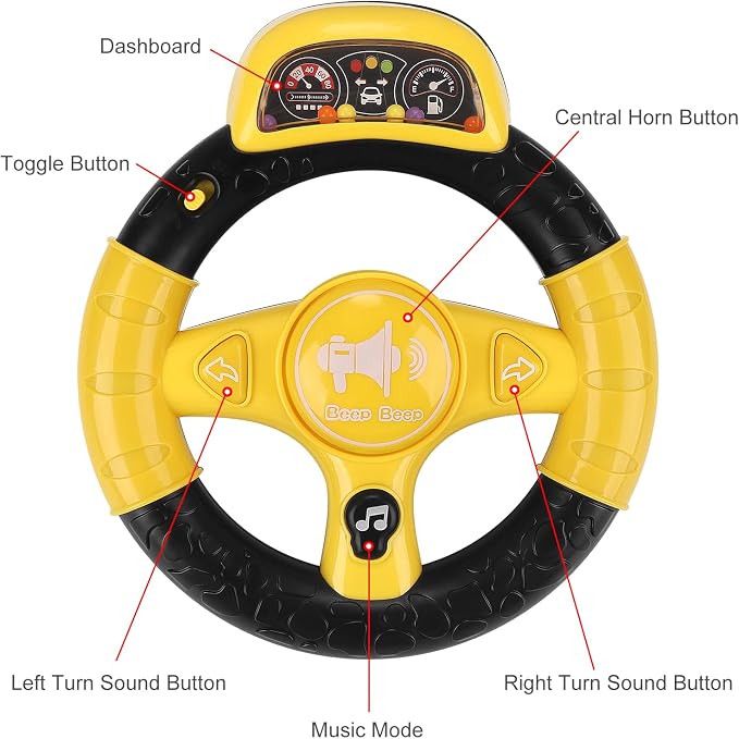 Accmor Upgraded Steering Wheel Toy for Stroller Shopping Carts, Music Sound Simulated Steering Wheel Toy, Universal Detachable Funny Pretend Driving Toy Accessories for Stroller Shopping Carts