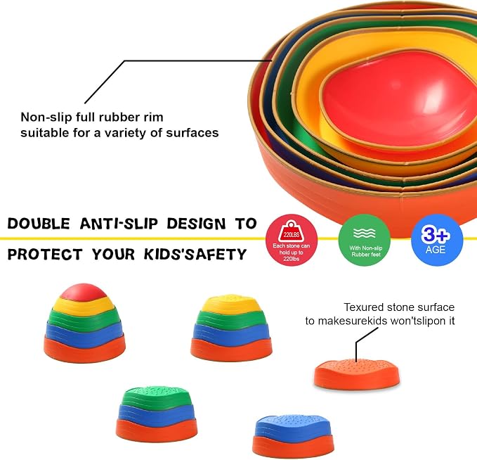 Fanboxk Stepping Stones for Kids,Non-Slip Toddler Sensory Toy | Sensory Balance Stepping Stones for Promoting Toddler Balance Coordination Skills,Up to 220 LBS for Indoors or Outdoors Play