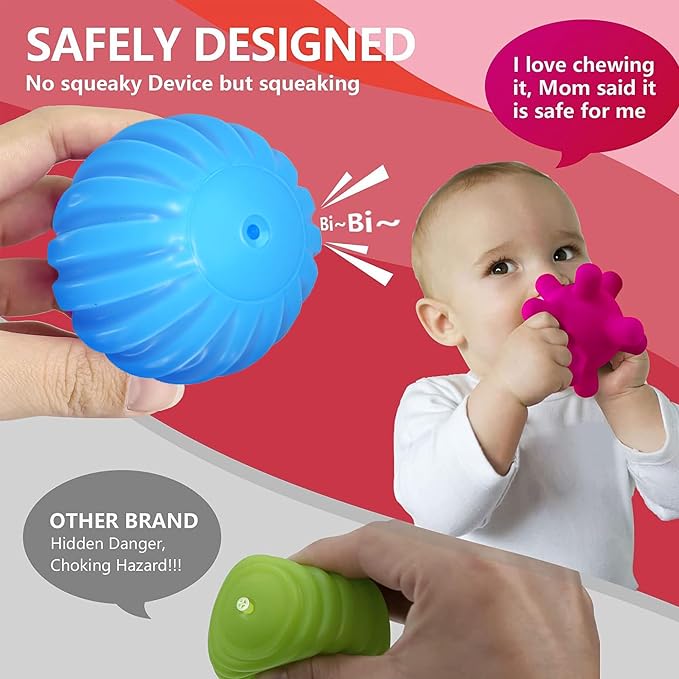 Baby Balls, 4 Pack Textured Multi Ball Set for Babies 3 Months+ | BPA-Free, Soft Easy-Grip Balls, Teething Play, Bright Colors, Tummy Time, Fine Motor & Sensory Play, Baby Sensory Gift