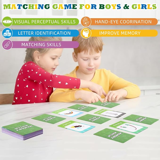 Zubebe 4 Sets Memory Matching Card Game Ages 4+, Family Party Game,Style 2 | Learning Toy with Animal Dinosaur Food Themes, Ideal for Family Night Classroom Prizes Party Favors, Builds Memory Skills