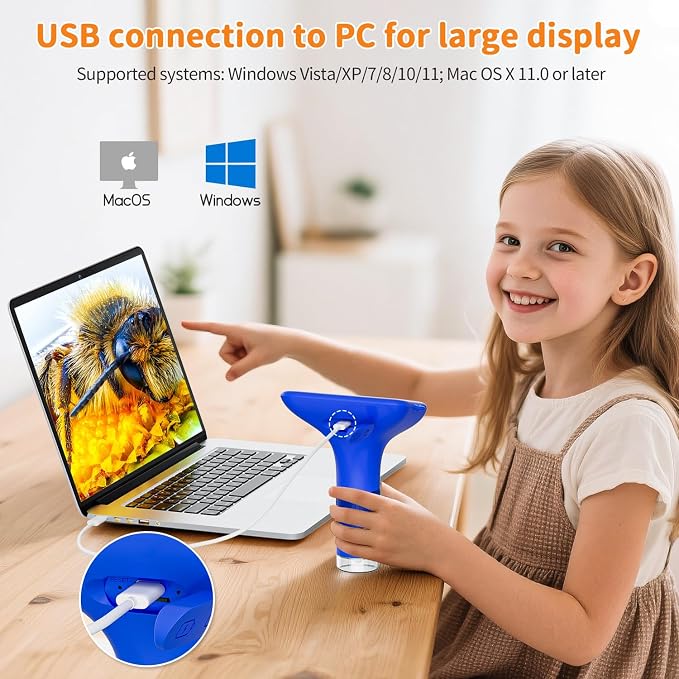 SKYBASIC Digital Microscope for Kids, 3" Screen 1000X Handheld Microscope HD Pocket Portable Microscopes Camera, Science Edu Fun Toys for Ages 4-12 Children Students Boys Girls -Blue