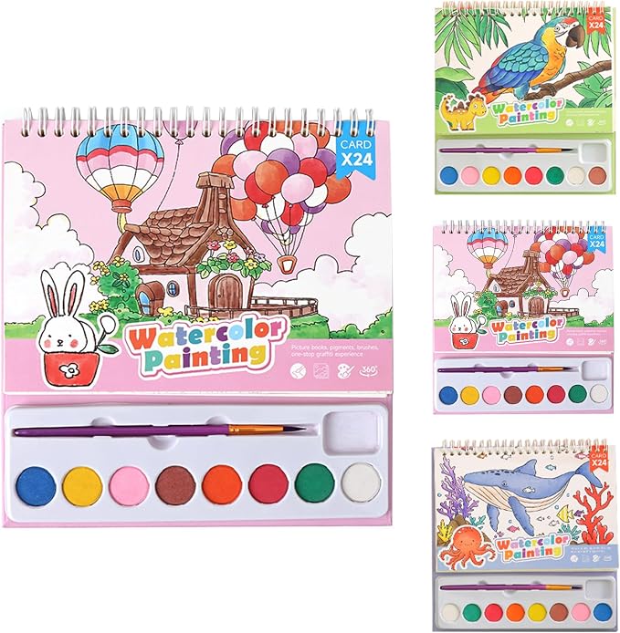 Cavnewt Watercolor Coloring Books for Kids Ages 4-8, Mess Free Watercolor Painting Book, Paint with Water Books for Toddlers, Travel Activities Arts Party Favors Birthday Gifts for Kids Girls & Boys