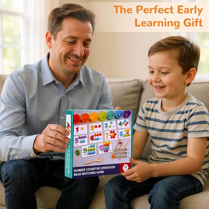 Wooden Peg Board Bead Game, Montessori Arithmetic Math Toy Set | beads, chopsticks & spoons, children's preschool fine motor toys for 3 4 5 years old